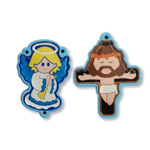 KT720903 - Kit Cruz e Entremeio Anjinho Azul Madeira Resinada