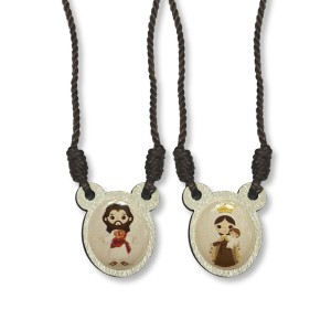 ES720301 - Escapulário N. Sra. do Carmo e Sagrado Coração de Jesus Infantil Madeira - 60x1,4cm