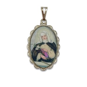 MD128058 - Medalha Santa Catarina de Siena Rendada Níquel - 4,1x2,6cm