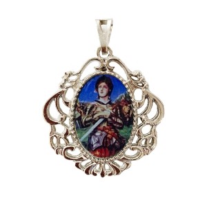 MD129064 - Medalha Santa Joana D'Arc Camafeu Níquel - 4,5x4cm