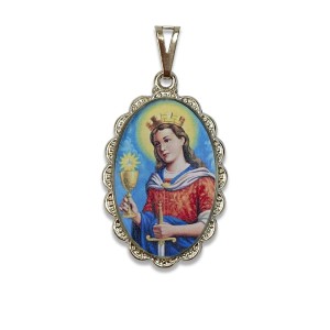 MD128054 - Medalha Santa Bárbara Rendada Níquel - 4,2x2,5cm