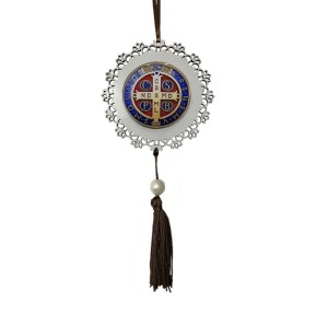 AO4101610 - Adorno Medalha de São Bento MDF Branco Resinado - 22x9,7cm