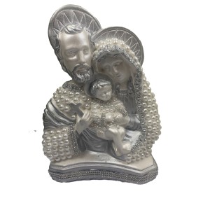 IM53081 - Imagem Sagrada Família Prata c/ Pérola e Strass - 27,5x21cm
