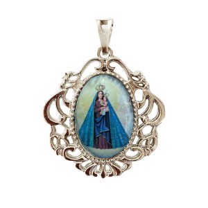 MD129144 - Medalha N. Sra. de Nazaré Camafeu Níquel - 4,5x4cm