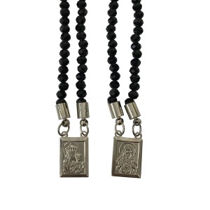 ES350205 - Escapulário N. Sra. Do Carmo e Sag. Coração de Jesus Cristal Preto - 70x1,4cm
