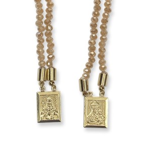ES350303 - Escapulário N. Sra. do Carmo e Sagrado Coração de Jesus Cristal Nude - 70x1,4cm