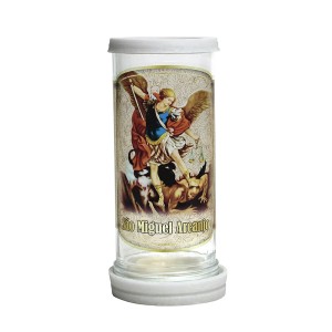 PV158300 - Porta Vela Vidro São Miguel Arcanjo - 18x8cm