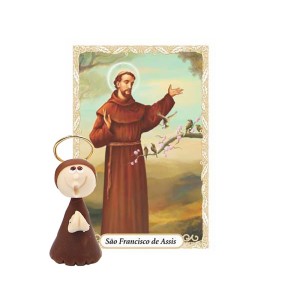 ST16021 - Mini Santinho São Francisco de Assis de Biscuit c/ Oração