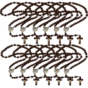 TE940155P12 - Terço N. Sra. Rosa Mística Madeira c/ 12un. - 37cm