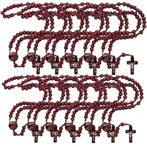 TE940730P12 - Terço Mãos Ensanguentadas de Jesus Madeira c/ 12un.- 37cm