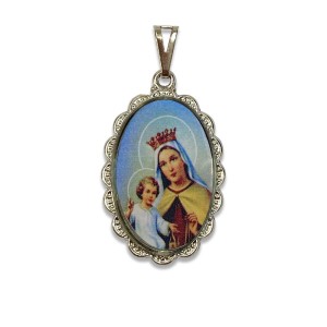 MD128036 - Medalha N. Sra. Do Carmo Rendada Níquel - 4,2x2,5cm