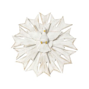 DF1983100 - Divino Espírito Santo Resplendor de Parede Madeira Branca - 38x38cm