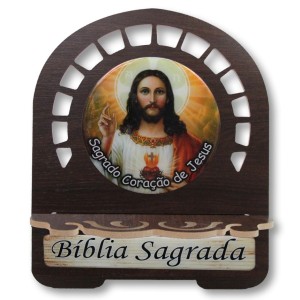 PB812520 - Porta Bíblia Sagrado Coração de Jesus MDF Resinado - 30,5x25,5cm