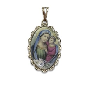 MD128037 - Medalha N. Sra. Do Bom Conselho Rendada Níquel - 5x2,5cm