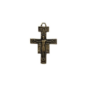 CZ861621P2 - Crucifixo Metal Ouro Velho São Damião c/ 2un. - 4,4x3,8cm