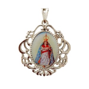 MD129142 - Medalha N. Sra. Da Abadia Camafeu Níquel - 5,5x4,2cm