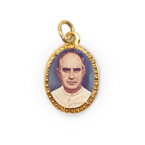 MD103314P10 - Medalha de Alumínio Oval Grande Dourada c/ 10un. Padre Eustáquio - 2X1,3cm 