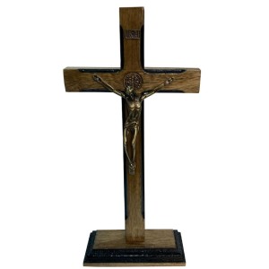 CU760078 - Crucifixo de Mesa São Bento Madeira - 33x17cm (3669)