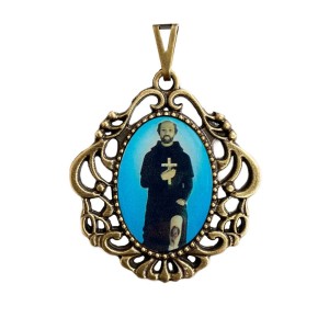 MD129614 - Medalha São Peregrino Camafeu Ouro Velho - 5x4,2cm