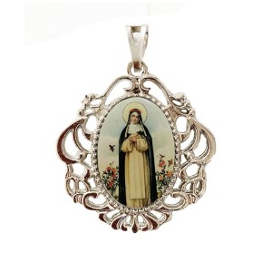 MD129088 - Medalha Santa Rosa de Lima Camafeu Níquel - 5x4,2cm