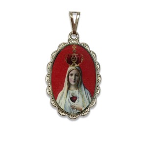 MD128029 - Medalha  N. Sra. De Fátima Rendada Níquel - 4,2x2,5cm