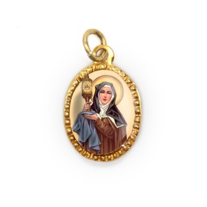 MD103086P10 - Medalha de Alumínio Oval Dourada c/ 10un. Santa Clara - 2X1,3cm