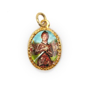 MD103098P10 - Medalha de Alumínio Oval Dourada c/ 10un. Santa Joana D'Arc - 2X1,3cm
