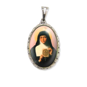MD128072 - Medalha Santa Margarida Maria Rendada Níquel - 5x2,5cm